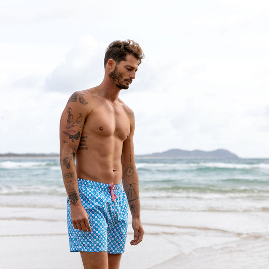 OWSS2209 BLUE WATER SPOT PRINT MEN'S SWIM SHORT RECYCLED POLYESTER