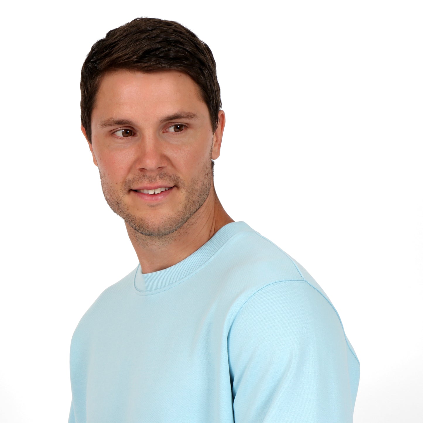 OWLW2301 ARCTIC BLUE MEN'S ORGANIC COTTON SWEATSHIRT CREW NECK DETAIL