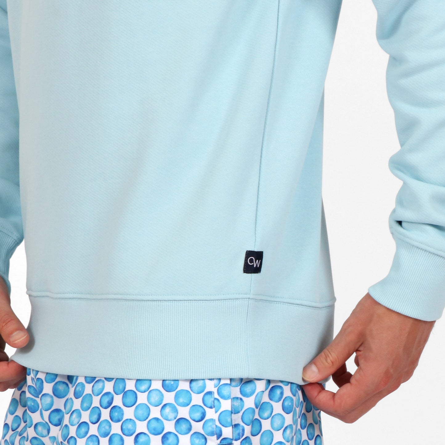 OWLW2301 ARCTIC BLUE MEN'S ORGANIC COTTON SWEATSHIRT LOGO DETAIL AT SIDE