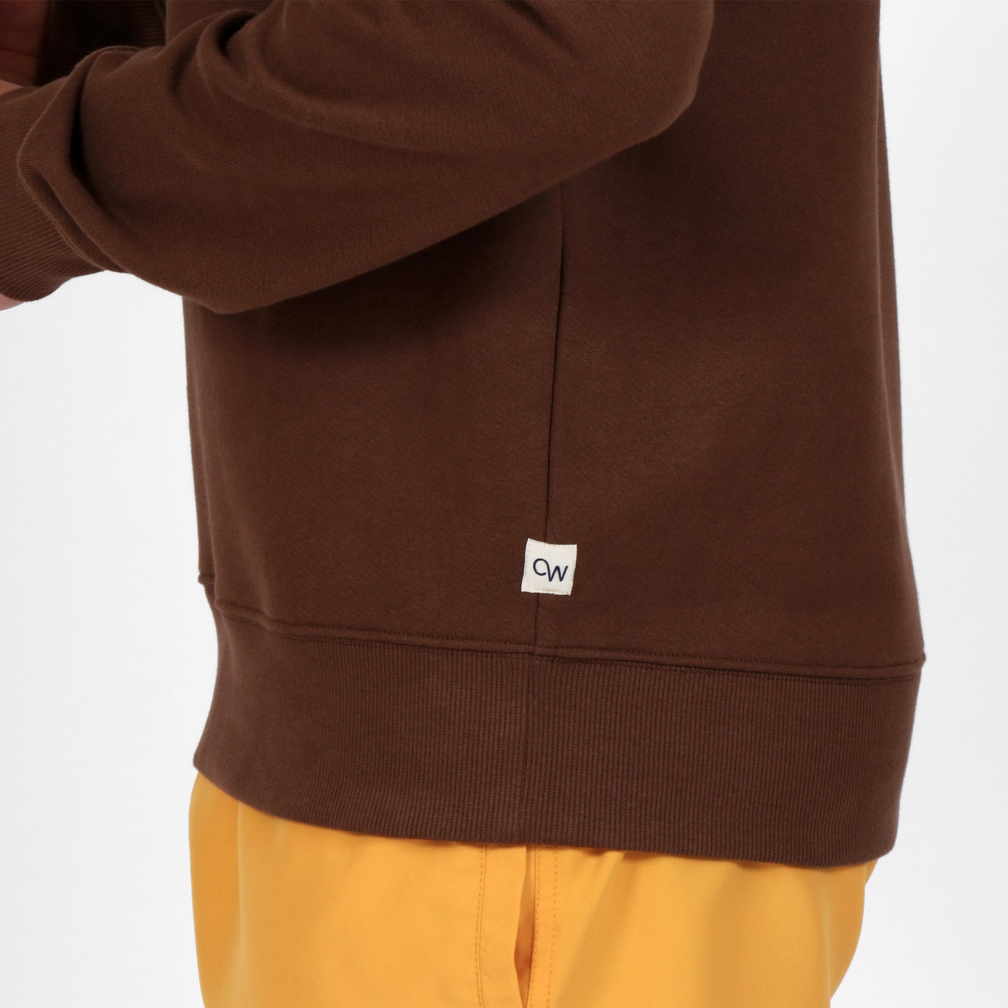 OWLW2301 ESPRESSO BROWN MEN'S ORGANIC COTTON SWEATSHIRT LOGO DETAIL AT SIDE