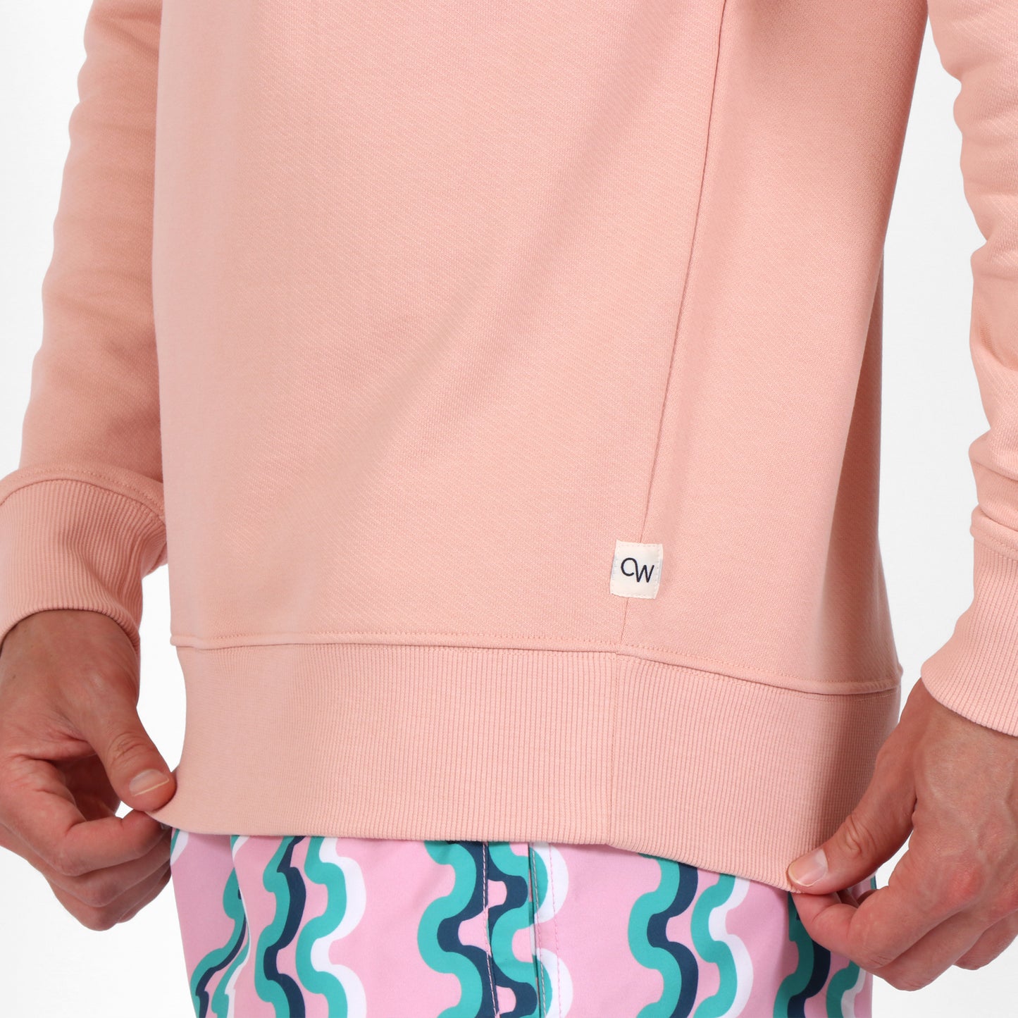 OWLW2301 MUTED CORAL MEN'S ORGANIC COTTON SWEATSHIRT LOGO DETAIL AT SIDE