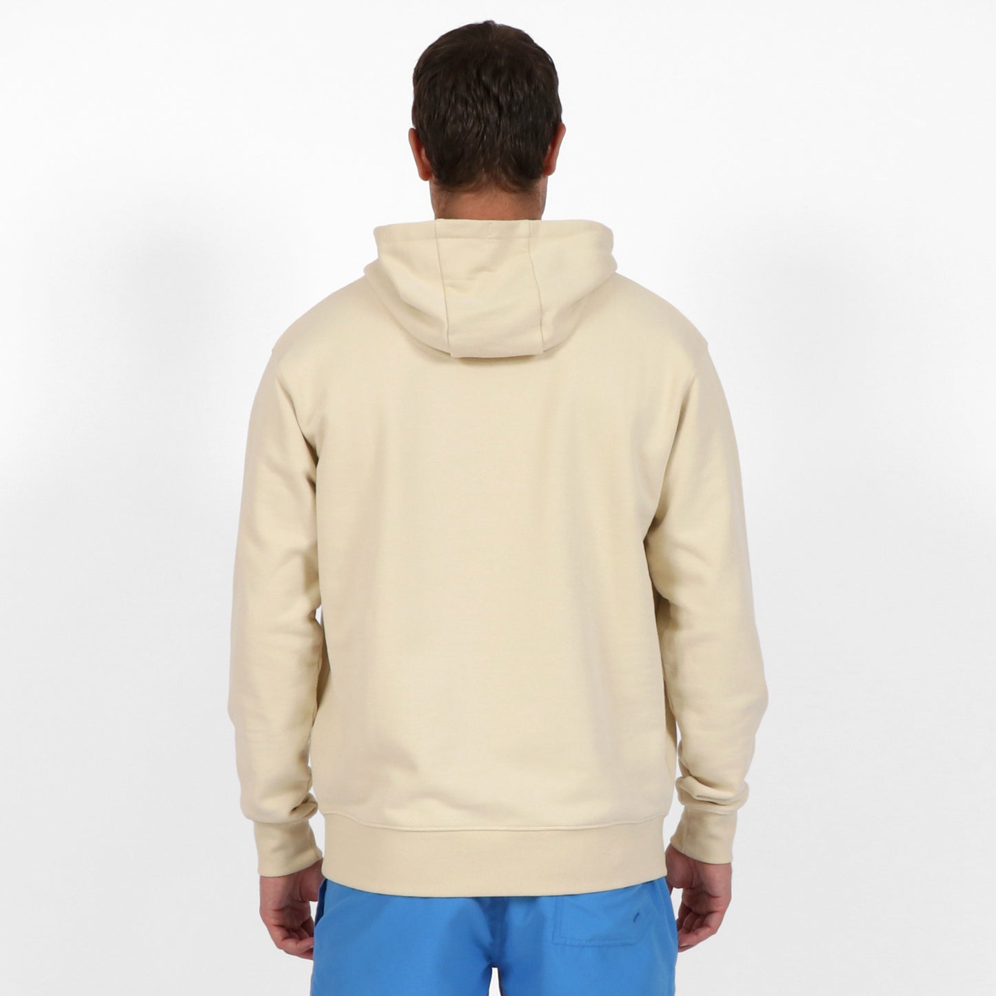 OWLW2302 BISCOTTI MEN'S ORGANIC COTTON HOODIE ON BODY BACK VIEW