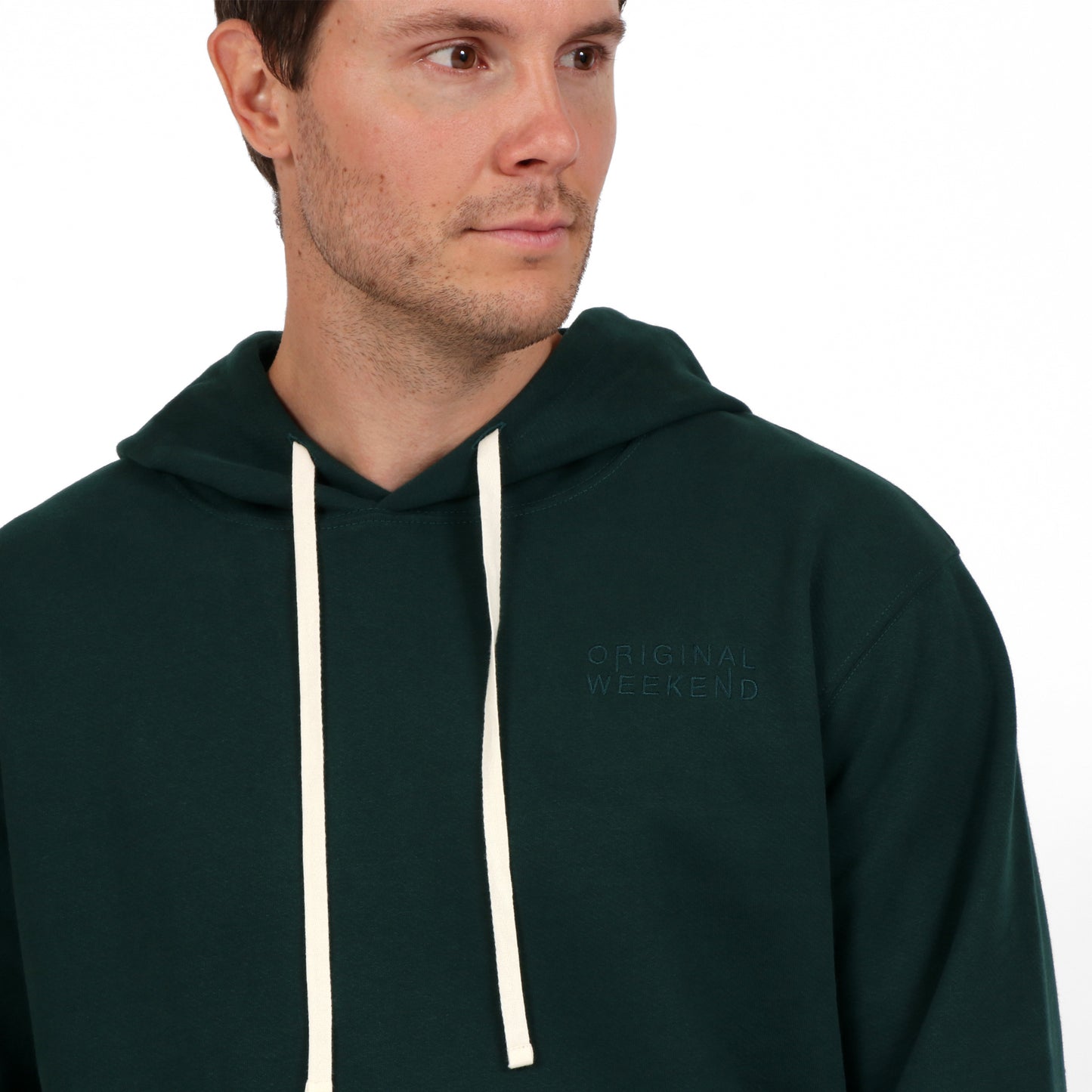 OWLW2302 BISCOTTI MEN'S ORGANIC COTTON HOODIE LOGO EMBROIDERY DETAIL