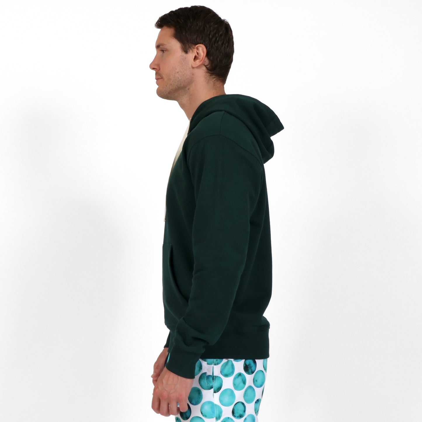 OWLW2302 BISCOTTI MEN'S ORGANIC COTTON HOODIE ON BODY SIDE VIEW