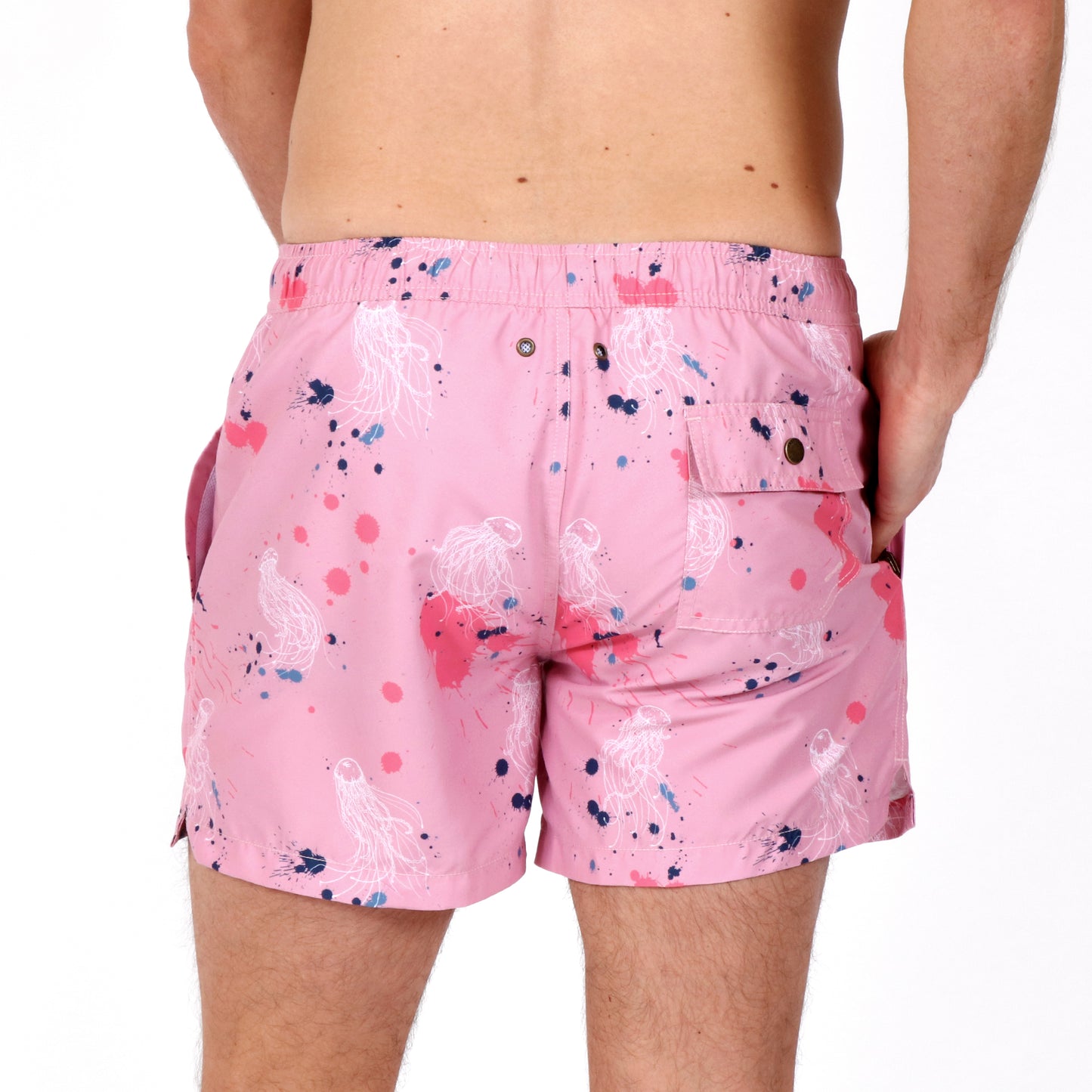 OWSS2105 Jelly Fish Splash Print Men's Recycled Polyester Swim Short on body back