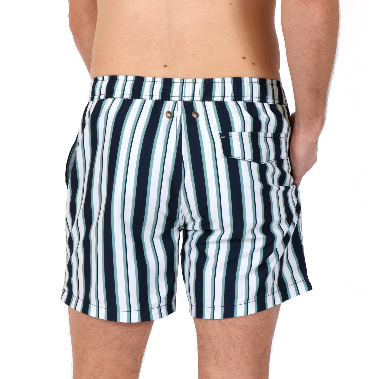 OWSS2106 Boardwalk Blue Stripe Men's Recycled Polyester Swim Short on body back