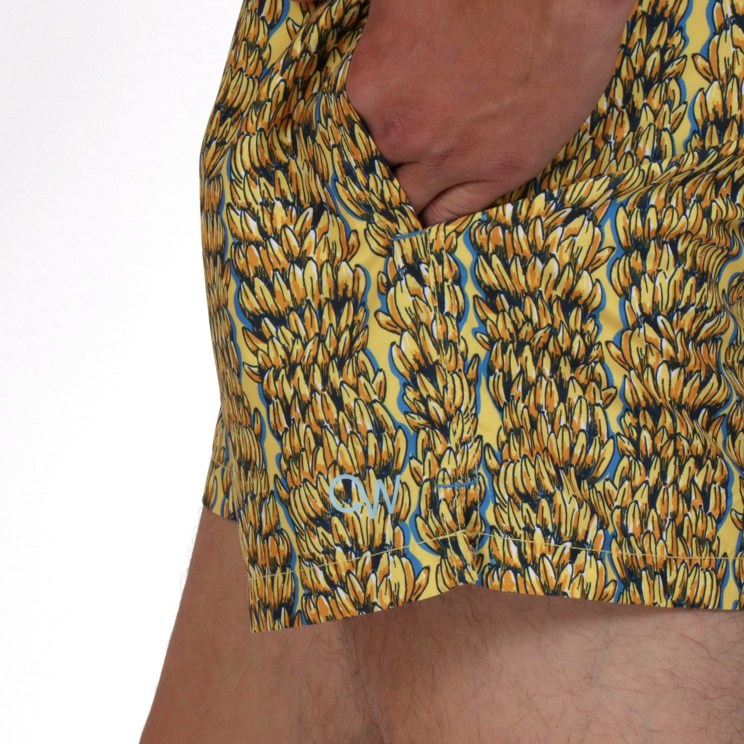 OWSS2207 GOING BANANAS PRINT SWIM SHORT RECYCLED POLYESTER ON BODY OW LOGO DETAIL