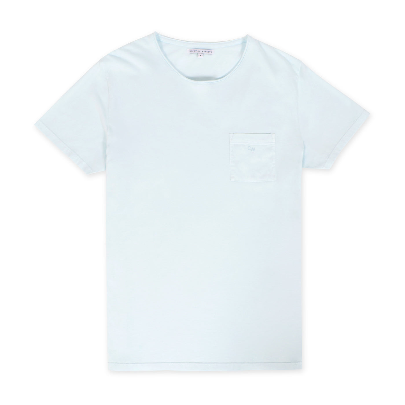 OWTS1804 Ice Blue garment dyed beach fit men's organic cotton t-shirt with chest pocket detail