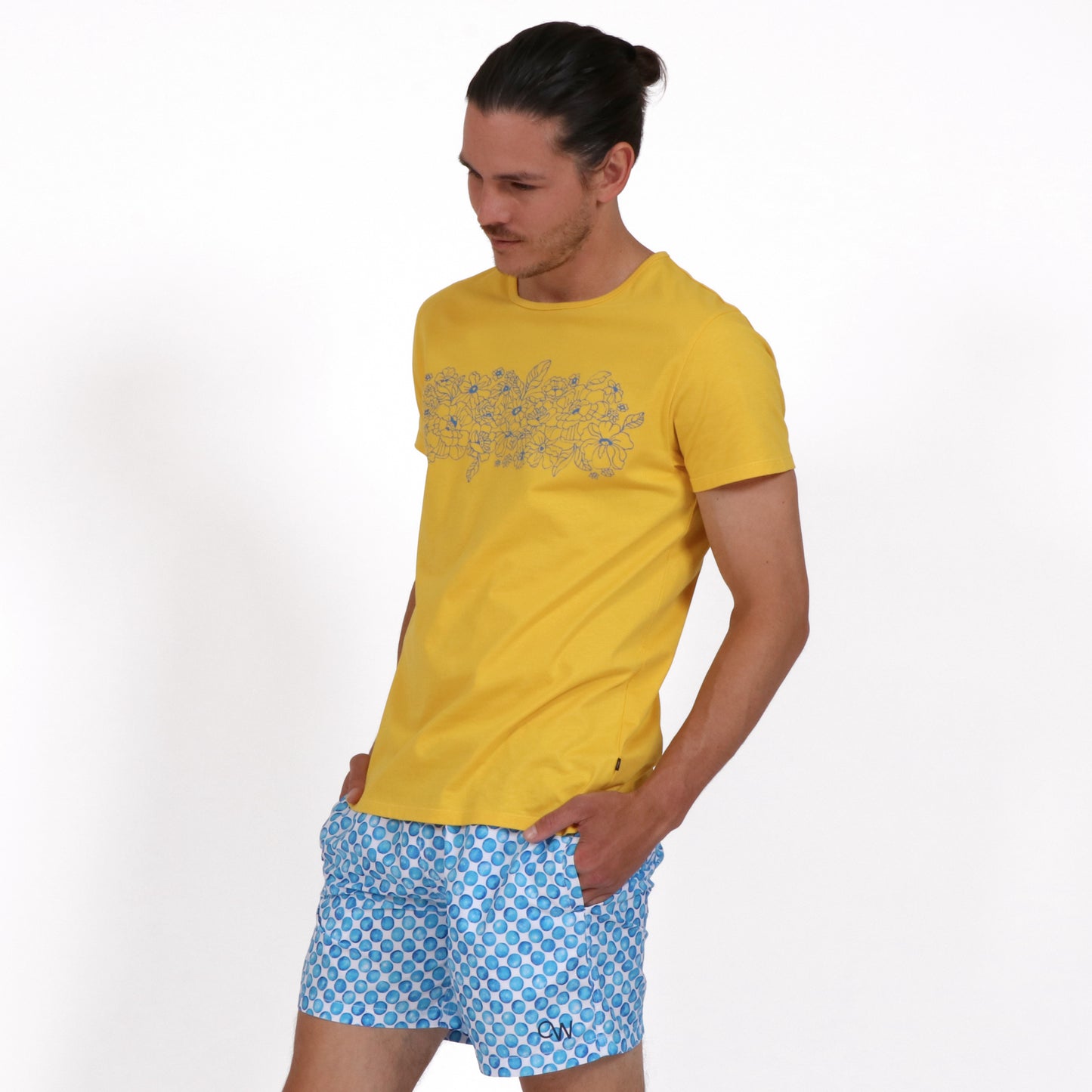 OWTS2204 MELLOW FIELD PRINT MEN'S ORGANIC COTTON T-SHIRT ON BODY SIDE FRONT VIEW