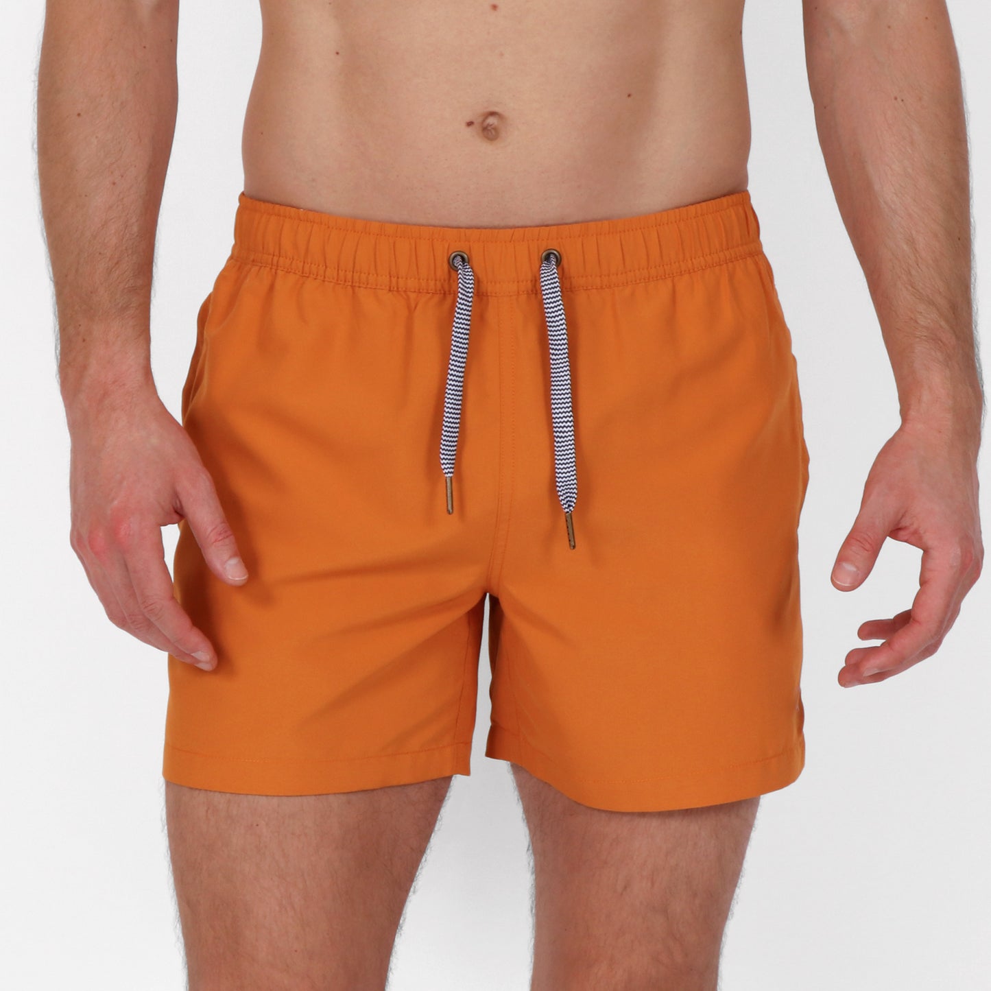 Original Weekend Sustainable Men's Swim Short in Amber Ale Orange on Body Front View