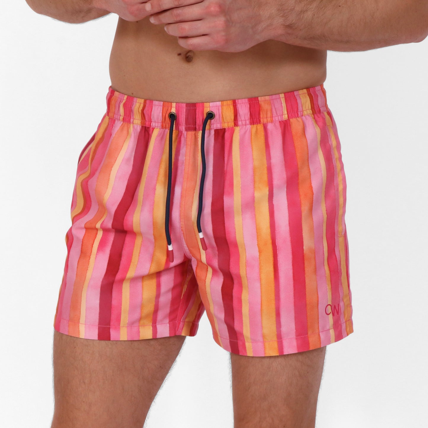 Original Weekend Miami Stripe Men's Sustainable Swim Short on Body Front View