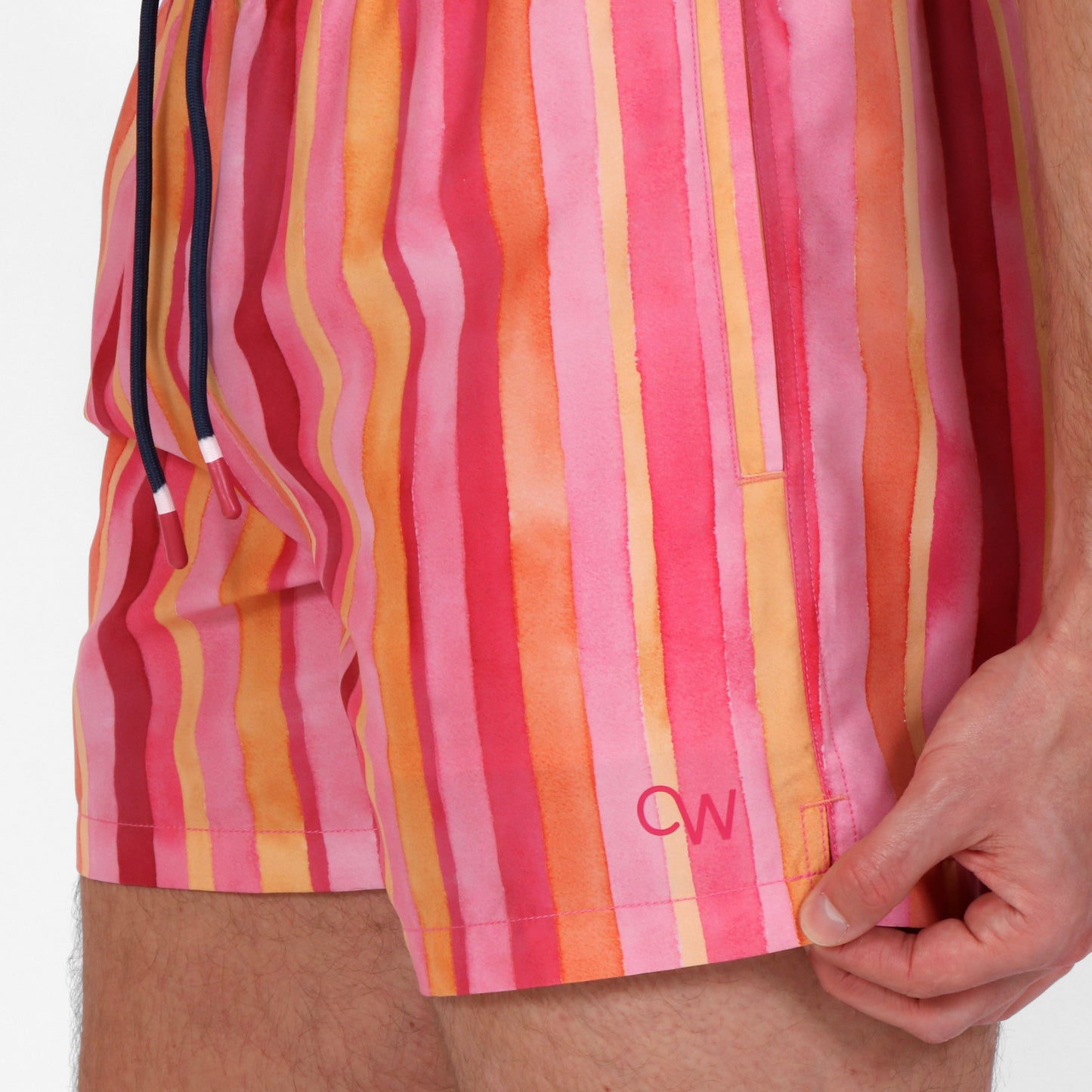 Original Weekend Miami Stripe Men's Sustainable Swim Short on Body Side Detail