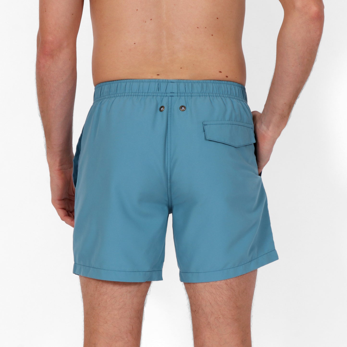 Original Weekend Blue Steel Solid Colour Men's Sustainable Swim Shorts on Body Back View