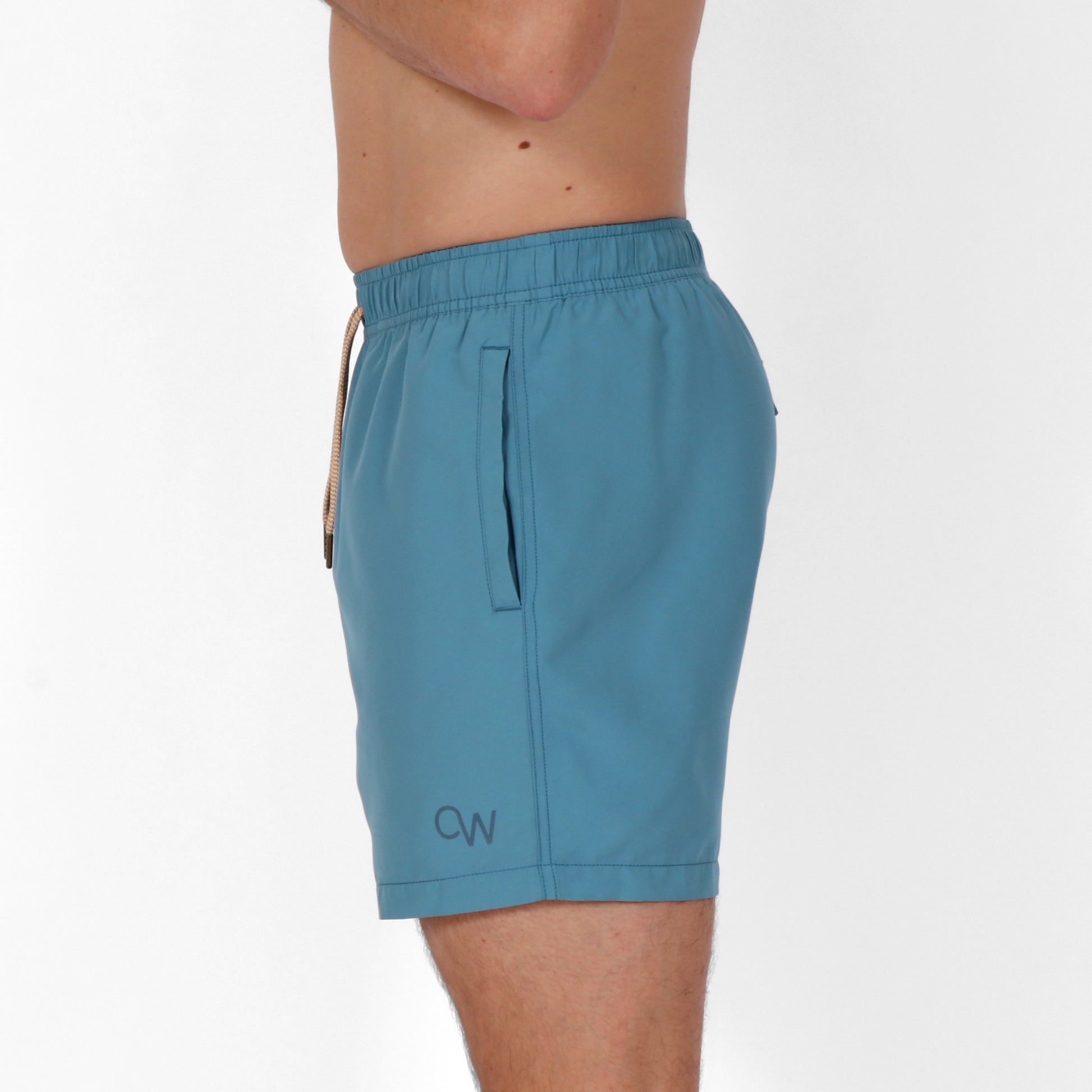 Original Weekend Blue Steel Solid Colour Men's Sustainable Swim Shorts on Body Side View