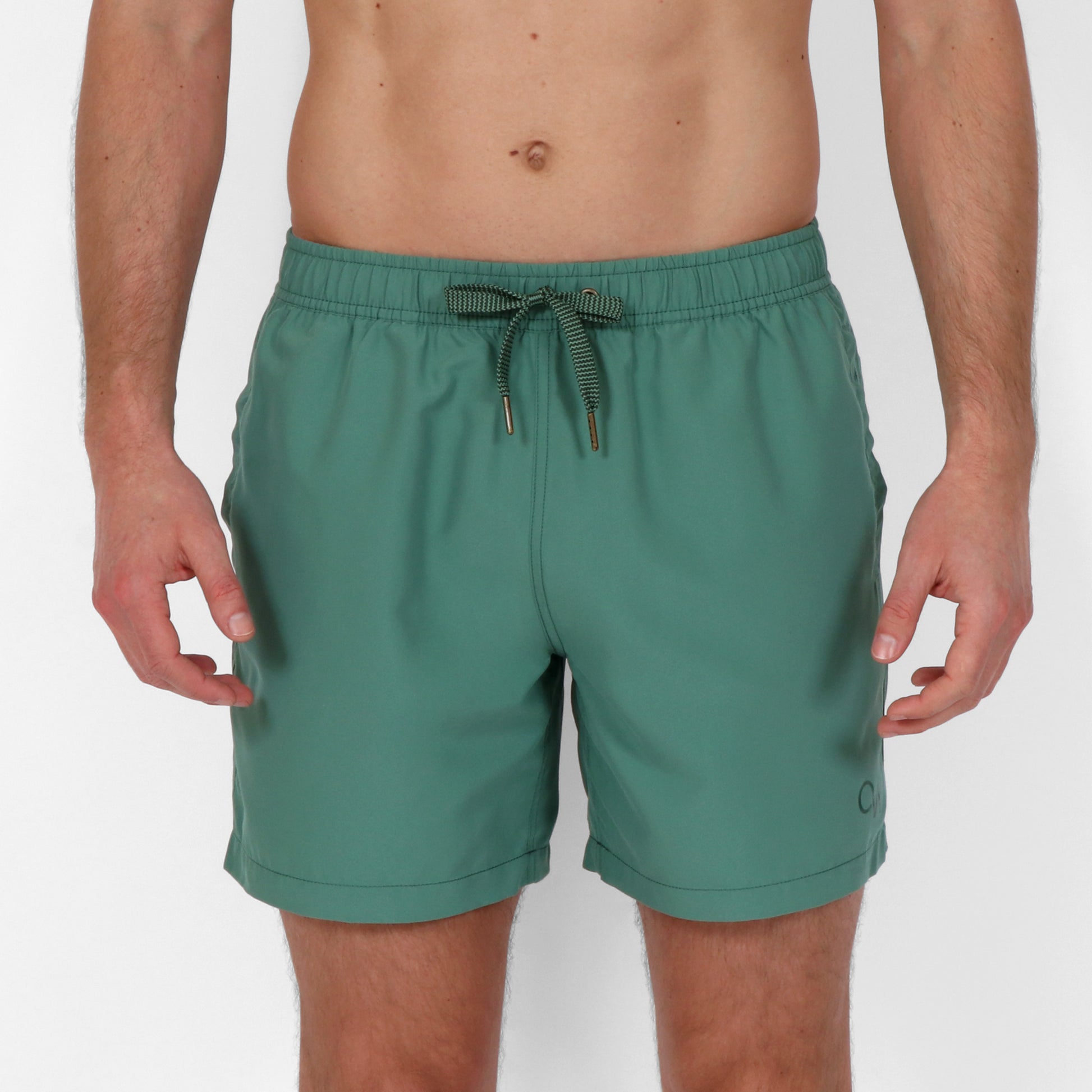 Original Weekend Pine Green Solid Colour Men's Eco Swim Short on Body Front View