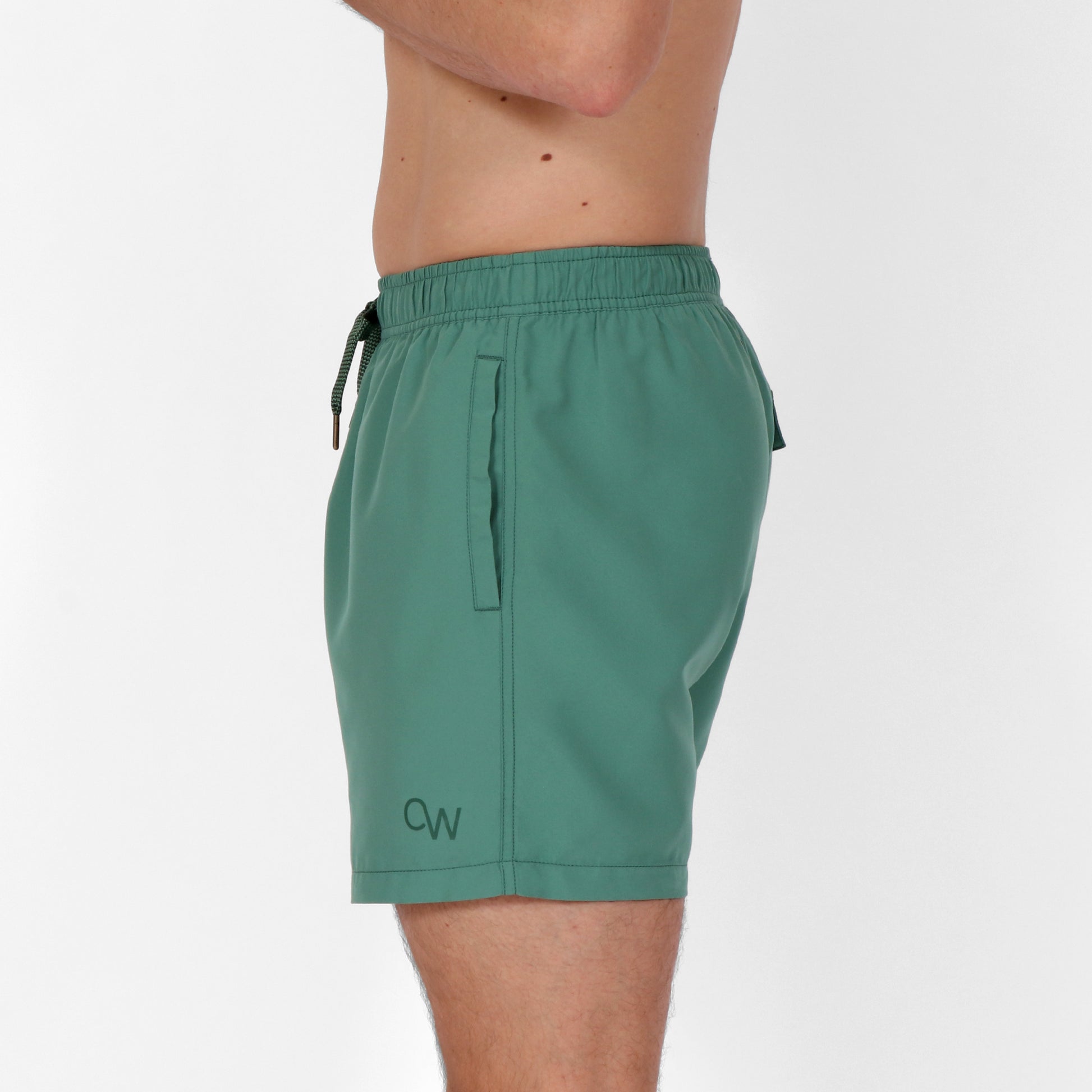 Original Weekend Pine Green Solid Colour Men's Eco Swim Short on Body Side View