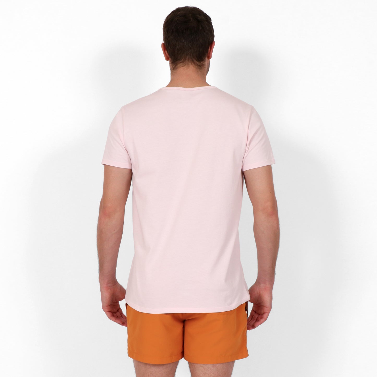 Original Weekend Organic Cotton Men's Pocket T-Shirt in Dawn Pink on Body Back View
