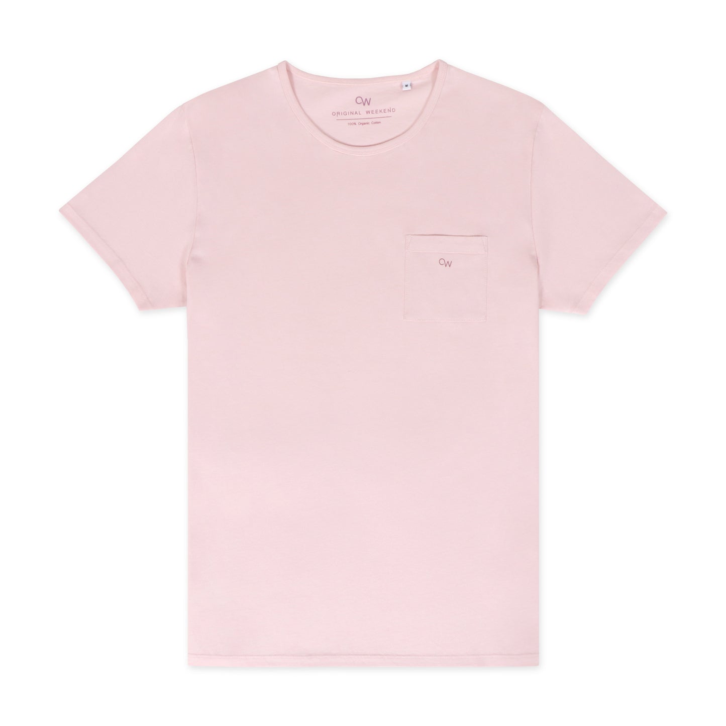 Original Weekend Organic Cotton Men's Pocket T-Shirt in Dawn Pink Flat Lay