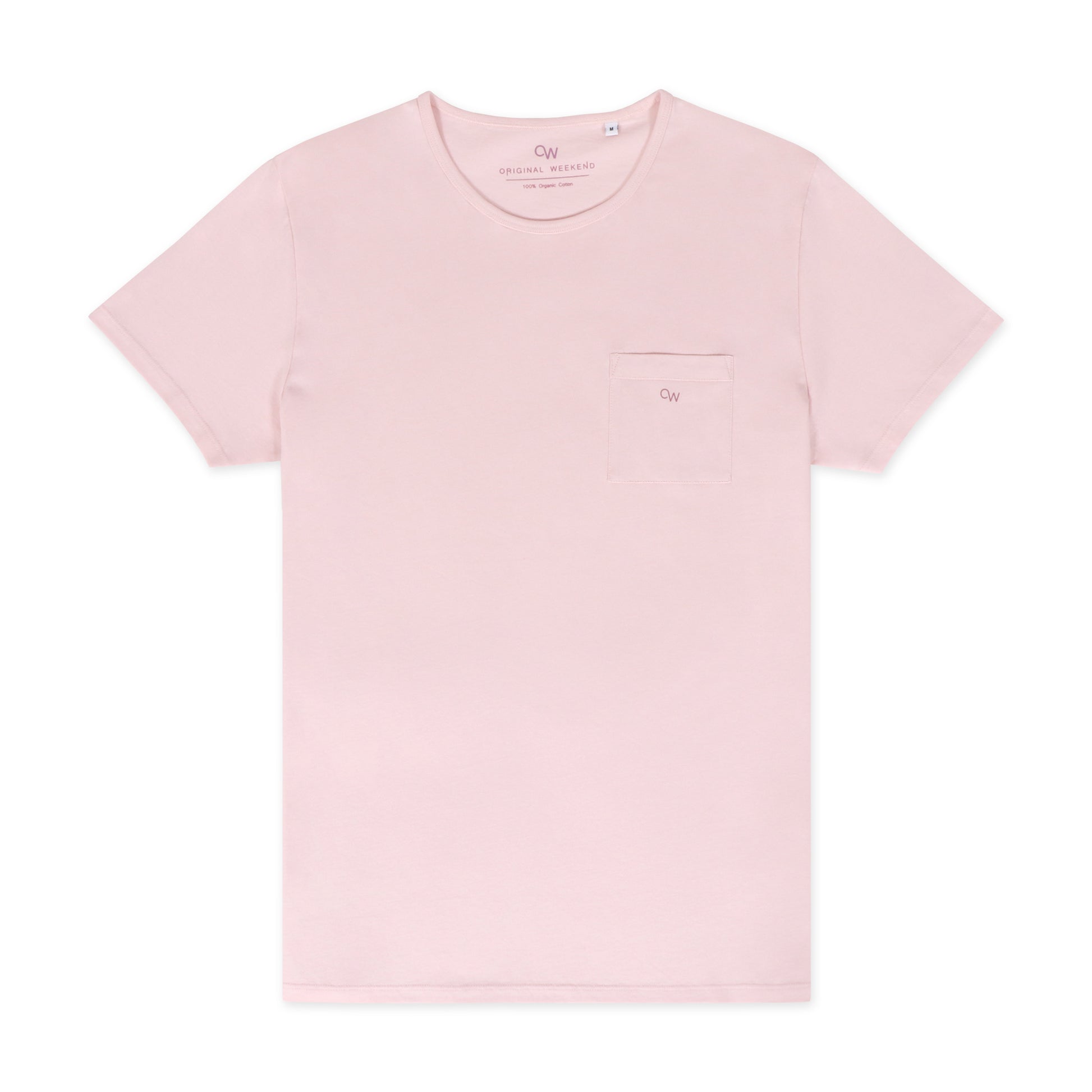 Original Weekend Organic Cotton Men's Pocket T-Shirt in Dawn Pink Flat Lay