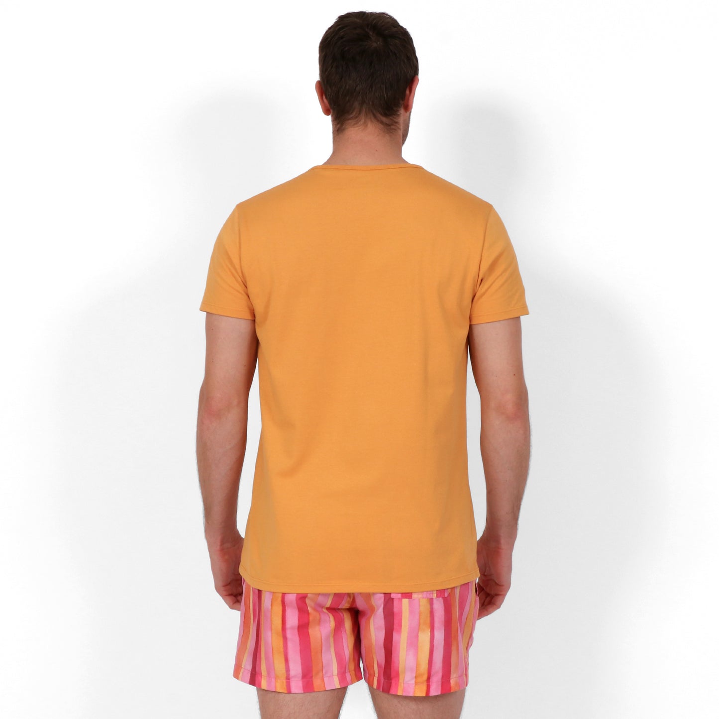 Original Weekend Organic Cotton Men's Pocket T-Shirt in Sunset Orange on Body Back View
