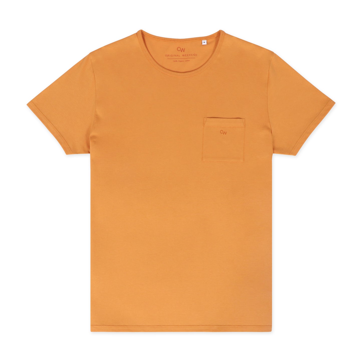 Original Weekend Organic Cotton Men's Pocket T-Shirt in Sunset Orange Flat Lay