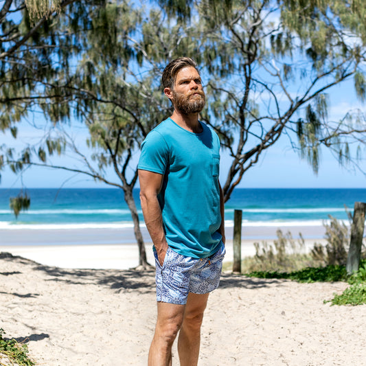 Jade Green Relaxed Fit Beach T-Shirt Denim Spot Print Swim Short Tweed Heads