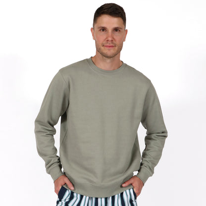 Sage Green Neutral Men's Organic Cotton Sweatshirt Front on model