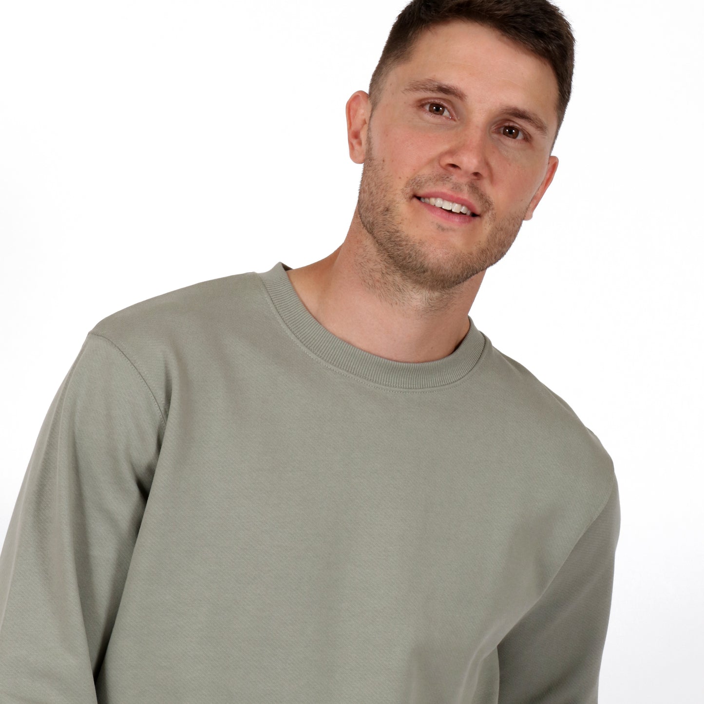 Sage Green Neutral Men's Organic Cotton Sweatshirt Crew Neck