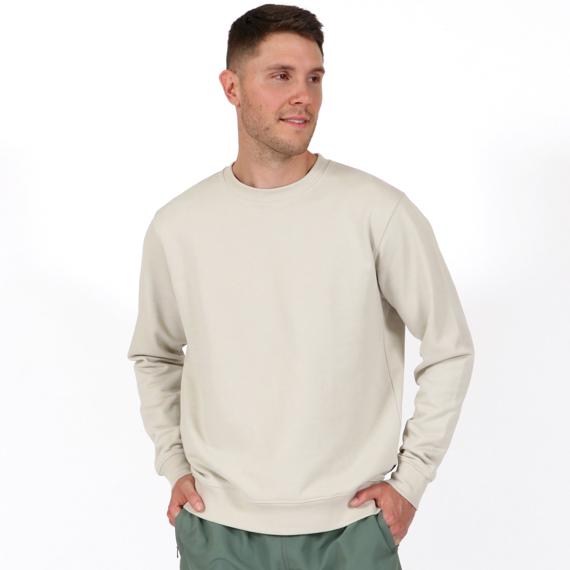 Sandstone Neutral Men's Organic Cotton Sweatshirt Front on model