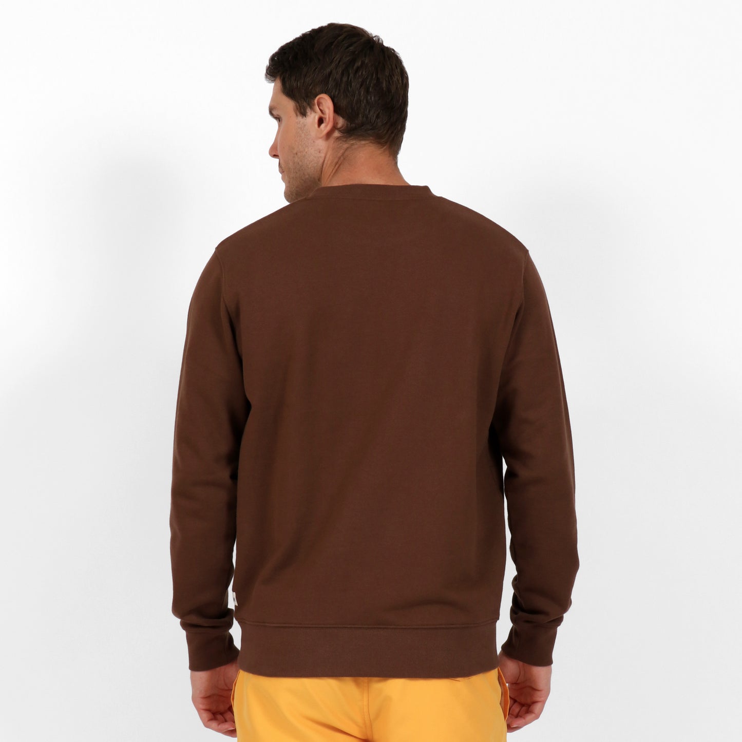 OWLW2301 ESPRESSO BROWN MEN'S ORGANIC COTTON SWEATSHIRT ON BODY BACK