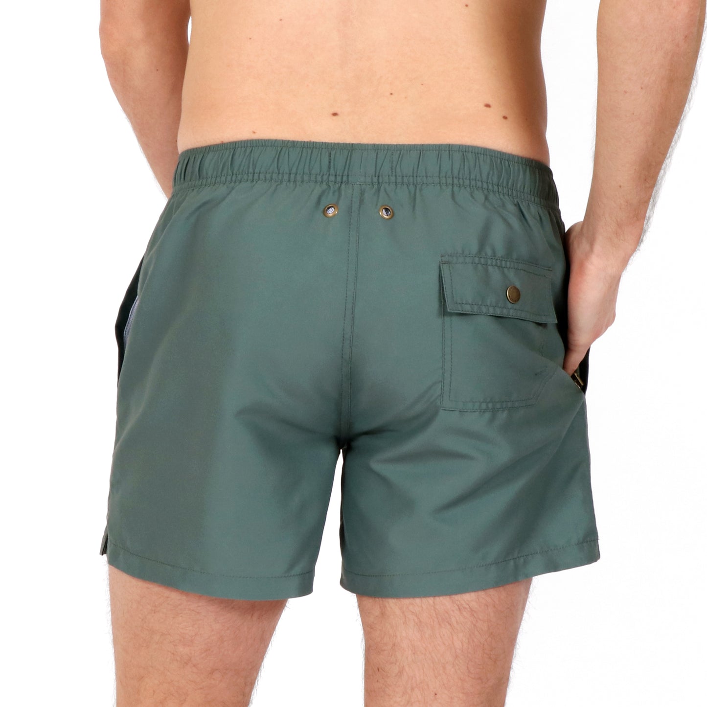 OWSS2102 Olive Green Recycled Polyester Men's Swim Short on body Back