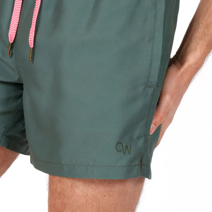 OWSS2102 Olive Green Recycled Polyester Men's Swim Short OW logo detail
