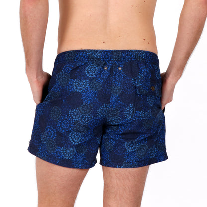 OWSS2102 Navy Spot Print Men's Recycled Polyester Swim Short on body Back