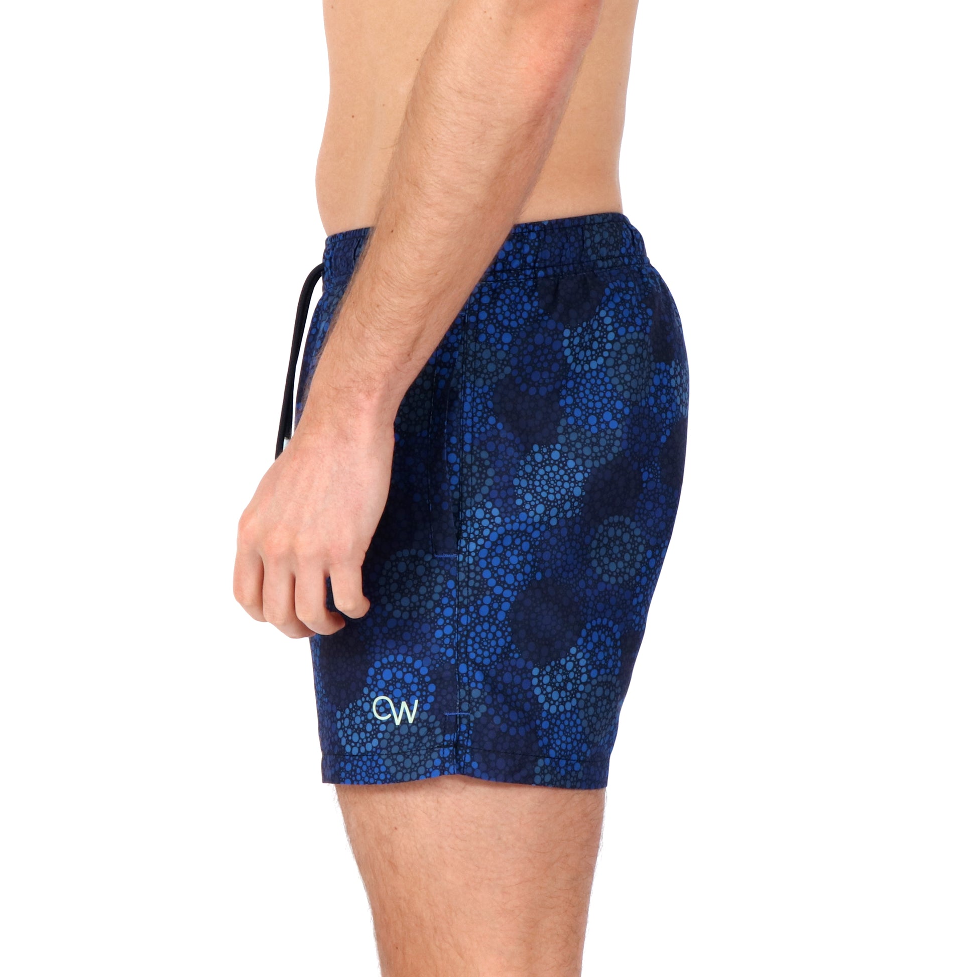 OWSS2102 Navy Spot Print Men's Recycled Polyester Swim Short on body side