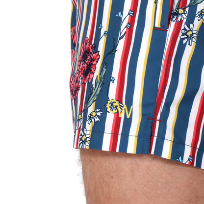 OWSS2104 Poppy Stripe Recycled Polyester Men's Swim Short front OW logo detail