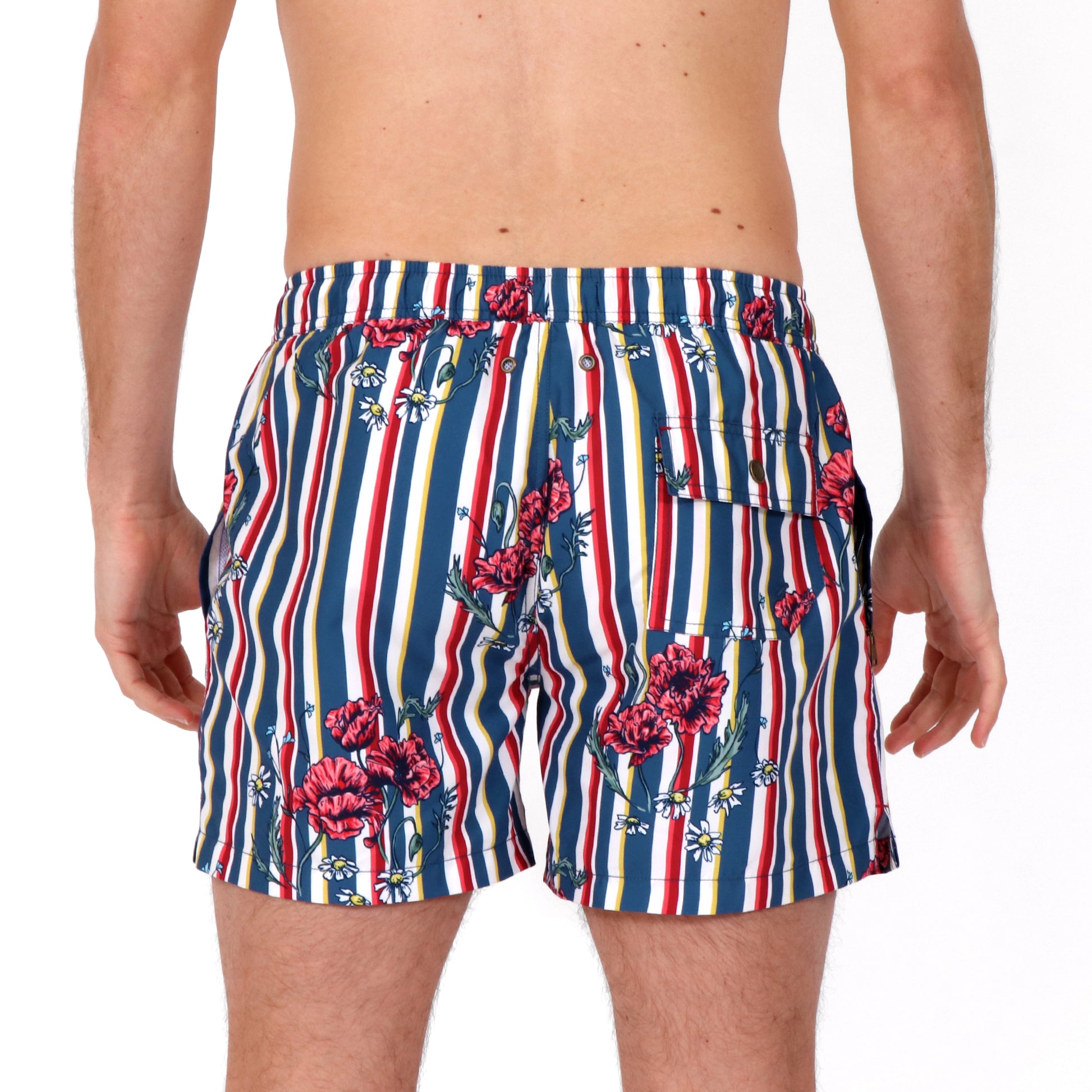 OWSS2104 Poppy Stripe Recycled Polyester Men's Swim Short on body Back