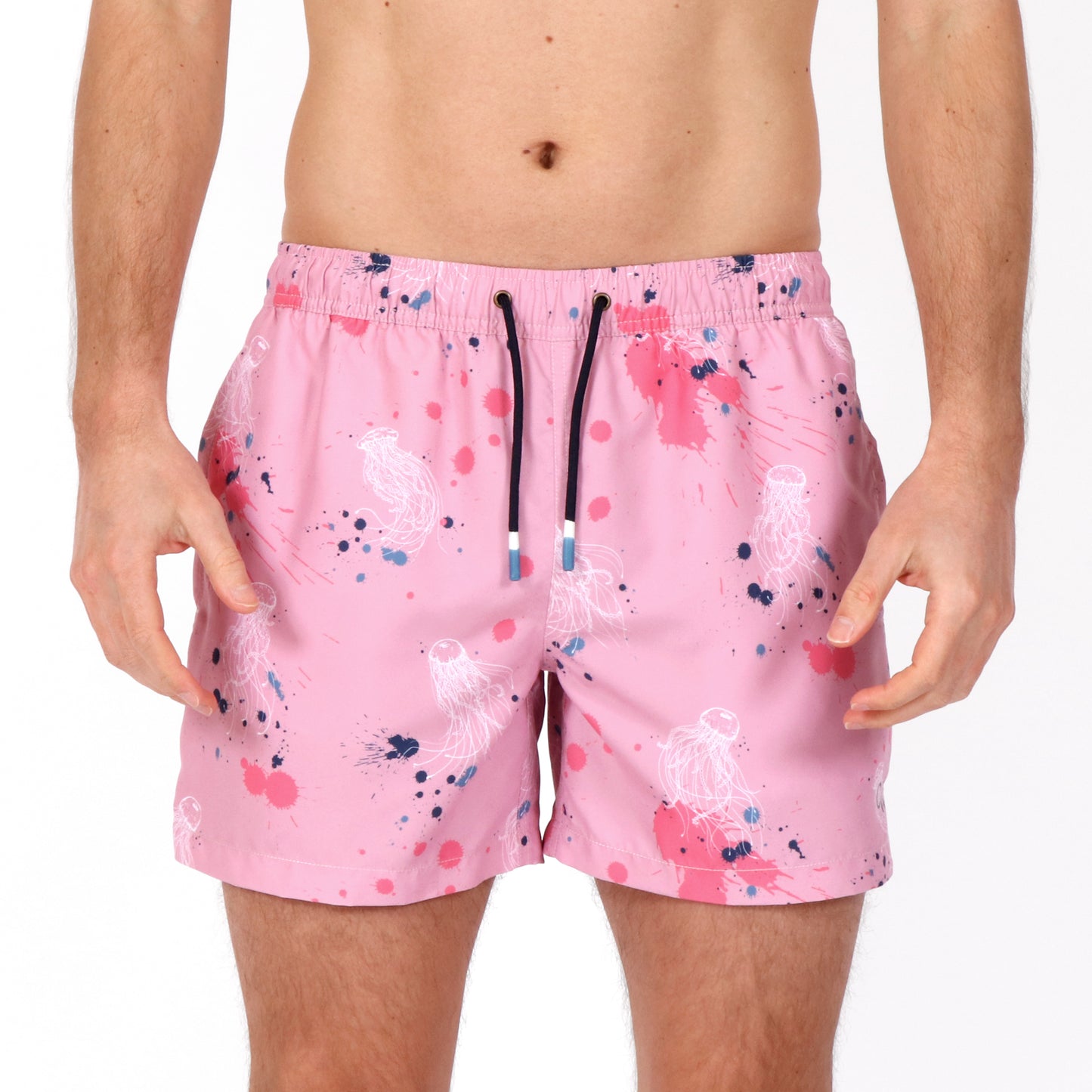 OWSS2105 Jelly Fish Splash Print Men's Recycled Polyester Swim Short on body front