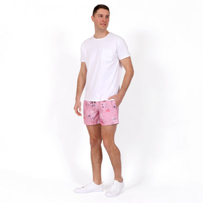 OWTS2101 White Essential Beach T-Shirt  and OWSS2105 Jelly Splash Print Swim Short Outfit