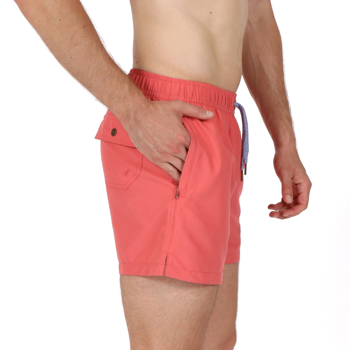 OWSS2201 Dark Coral Recycled Polyester Men's Swim Short Side View
