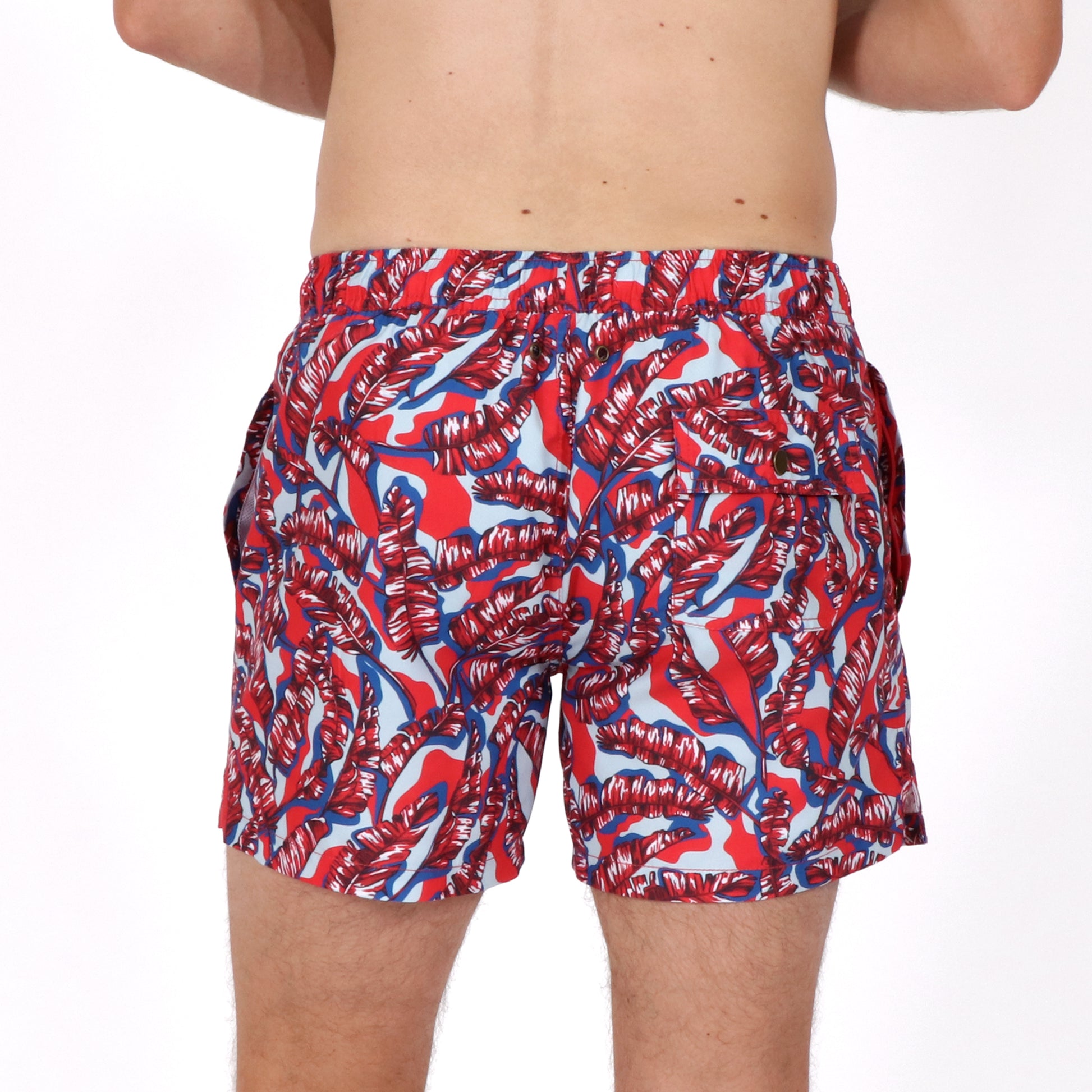 OWSS2202 BANANA LEAF PRINT MEN'S RECYCLED POLYESTER SWIM SHORT BACK VIEW