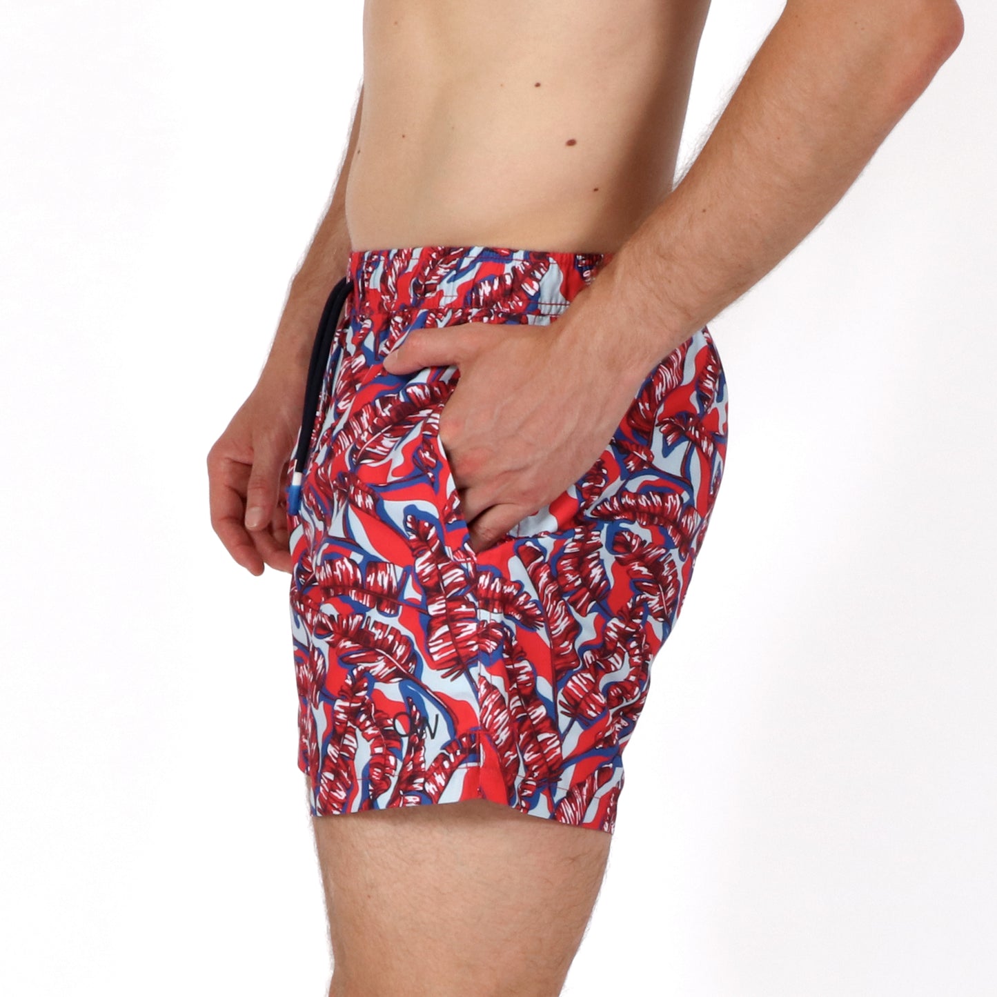 OWSS2202 BANANA LEAF PRINT MEN'S RECYCLED POLYESTER SWIM SHORT SIDE VIEW