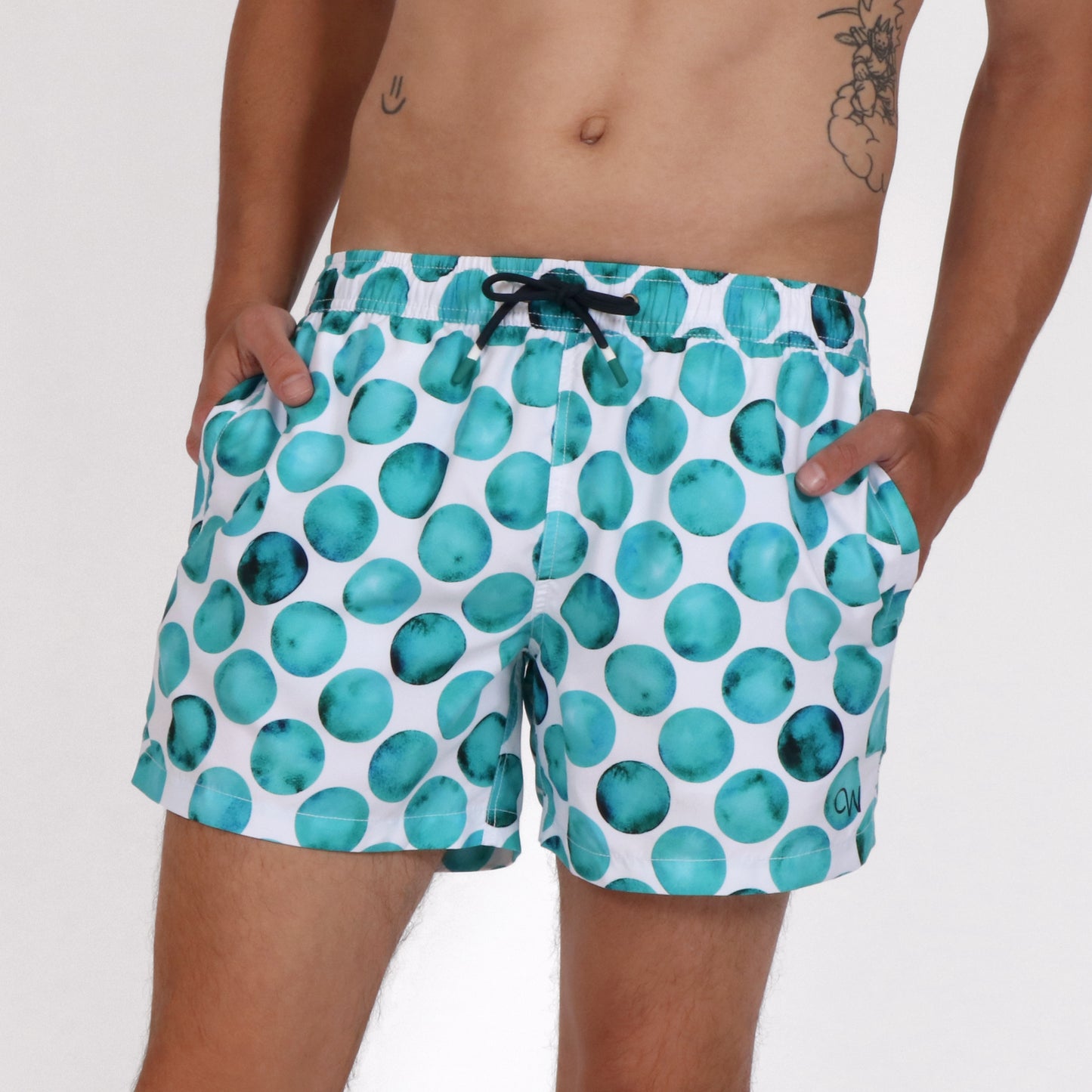 OWSS2204 OCEAN SPOT PRINT SWIM SHORT RECYCLED POLYESTER ON BODY FRONT