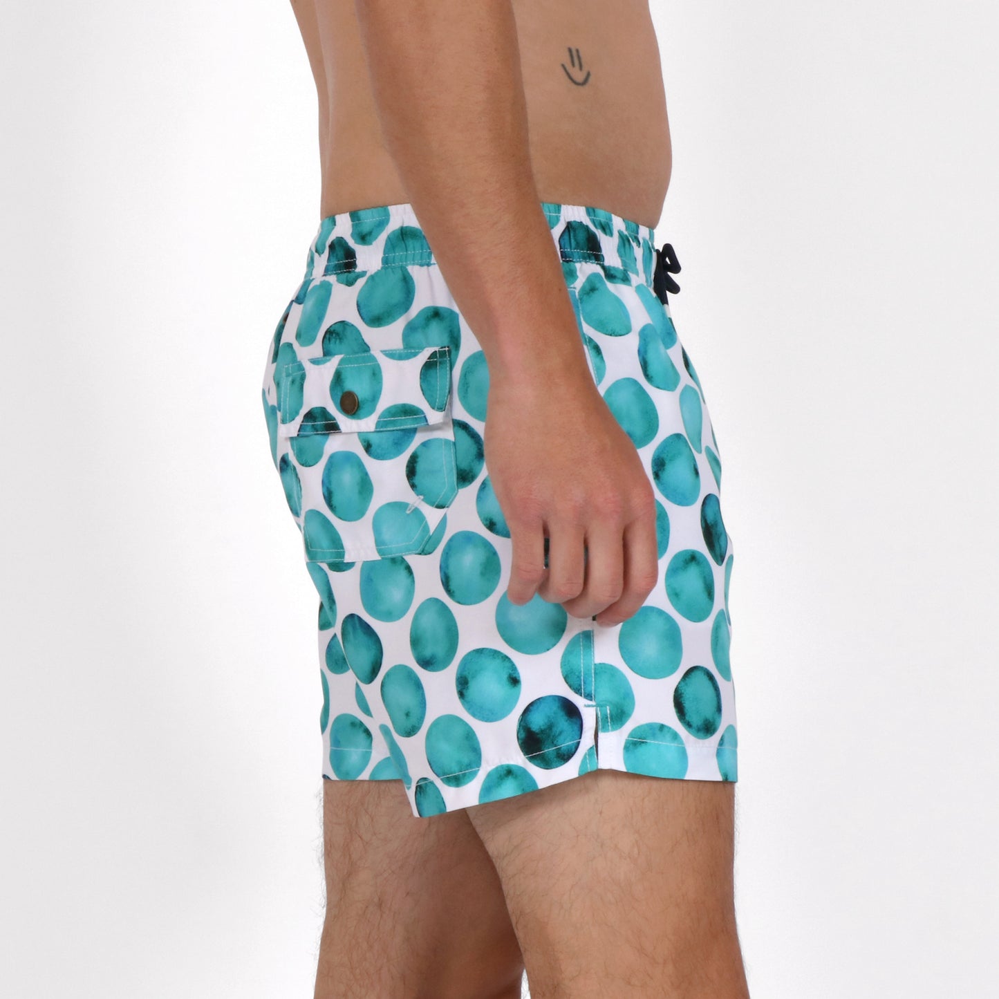 OWSS2204 OCEAN SPOT PRINT SWIM SHORT RECYCLED POLYESTER ON BODY SIDE VIEW
