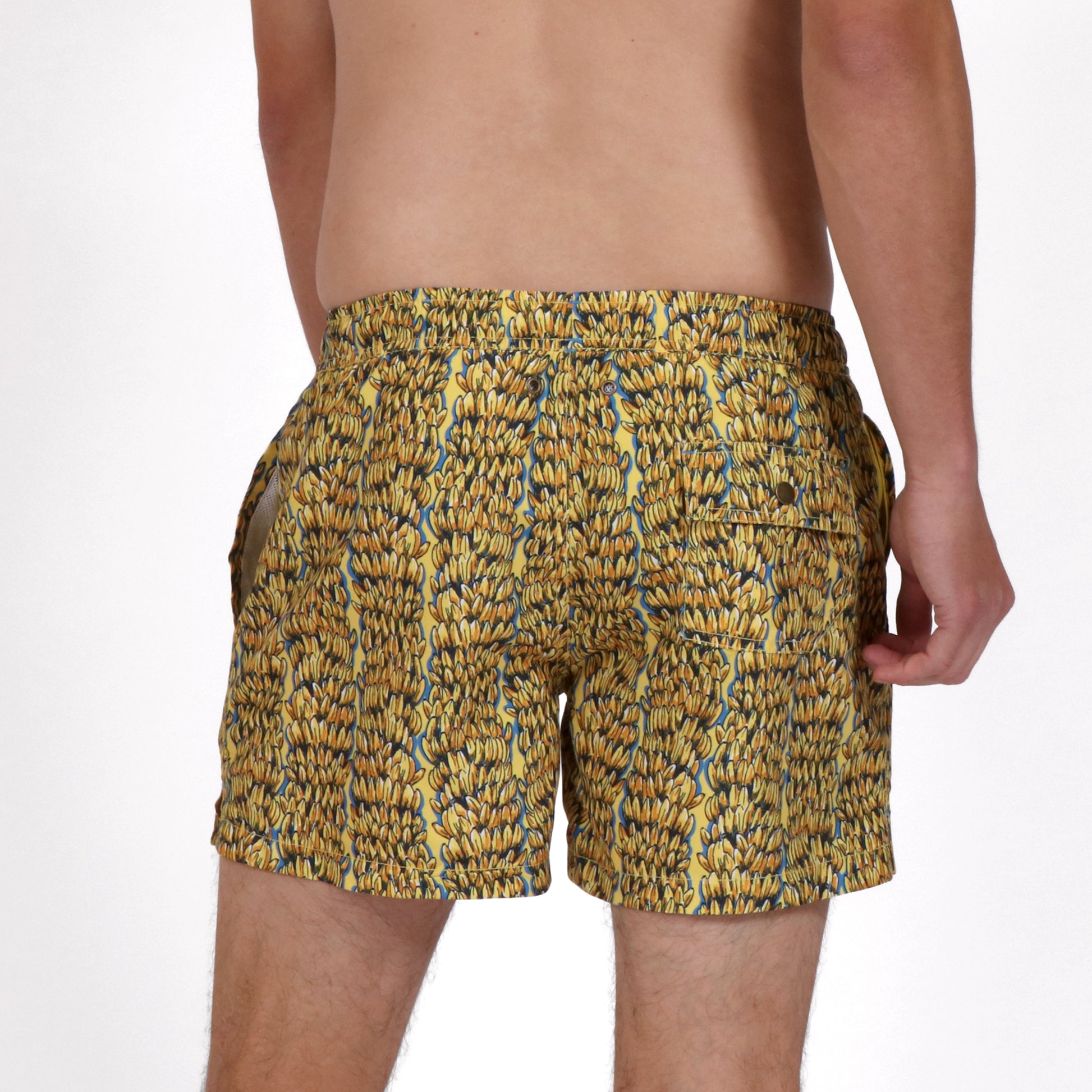 OWSS2207 GOING BANANAS PRINT SWIM SHORT RECYCLED POLYESTER ON BODY BACK VIEW