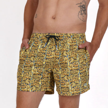 OWSS2207 GOING BANANAS PRINT SWIM SHORT RECYCLED POLYESTER ON BODY FRONT VIEW