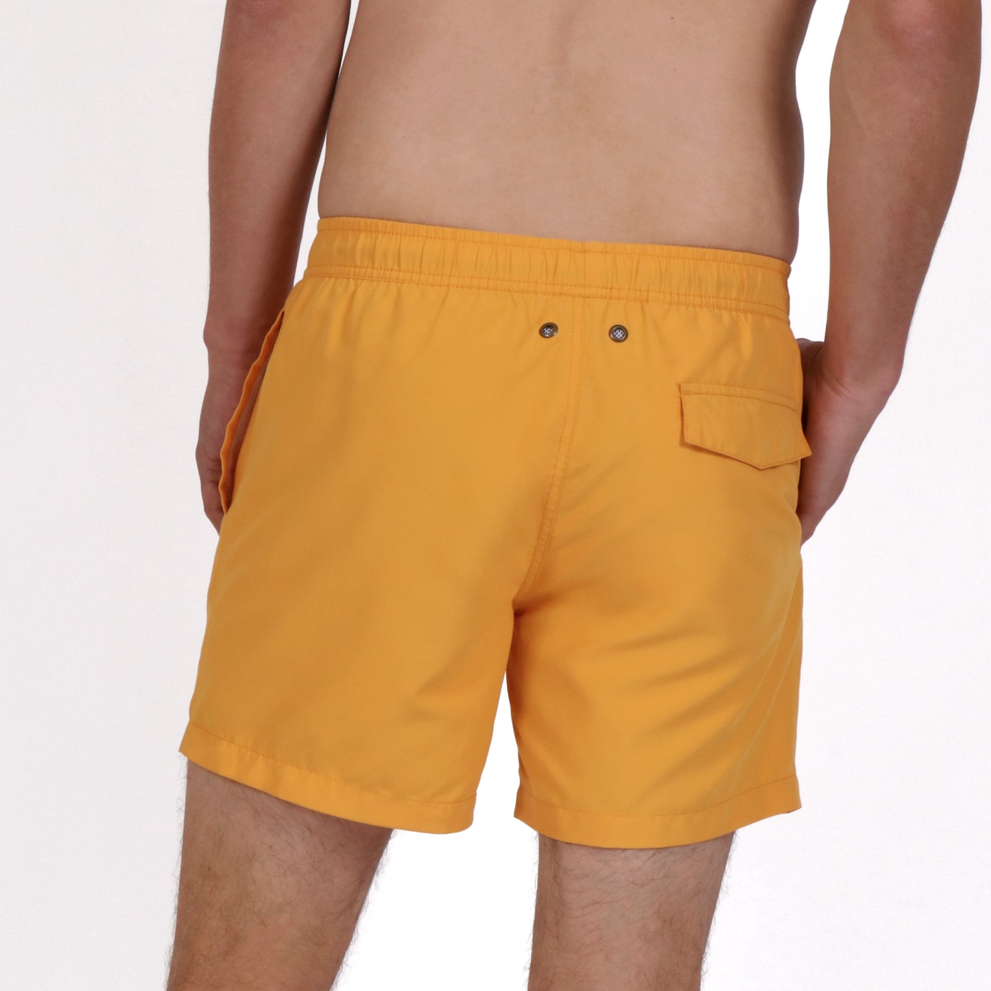 OWSS2208 SUNNY YELLOW COLID COLOUR SWIM SHORT RECYCLED POLYESTER ON BODY BACK VIEW