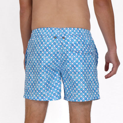 OWSS2209 BLUE WATER SPOT PRINT MEN'S SWIM SHORT RECYCLED POLYESTER ON BODY BACK VIEW