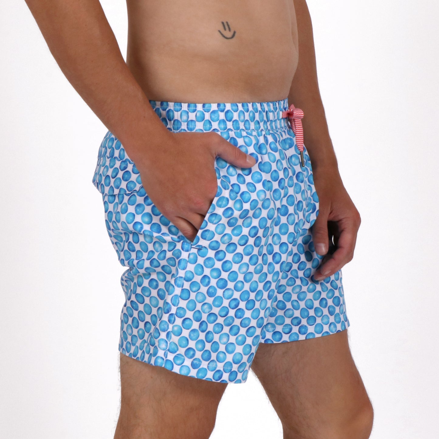 OWSS2209 BLUE WATER SPOT PRINT MEN'S SWIM SHORT RECYCLED POLYESTER ON BODY SIDE
