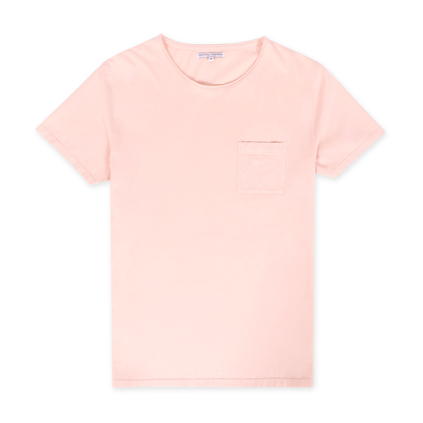 OWTS1804 Washed Coral pink garment dyed beach fit men's organic cotton t-shirt with chest pocket detail