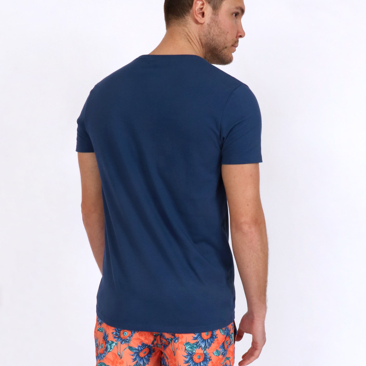 OWTS1901 Denim Blue Original Weekend men's Organic cotton logo print t-shirt on body back view